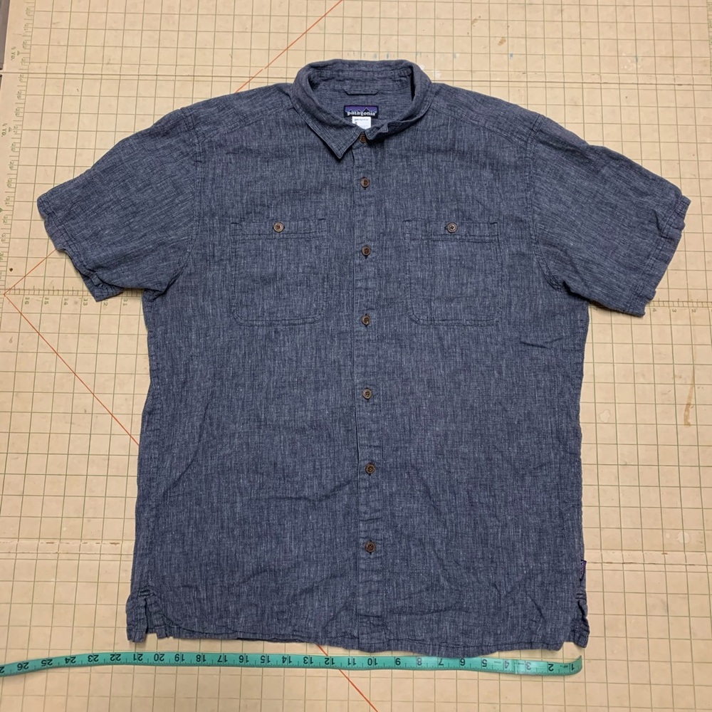 Patagonia blue hemp cotton blend shirt